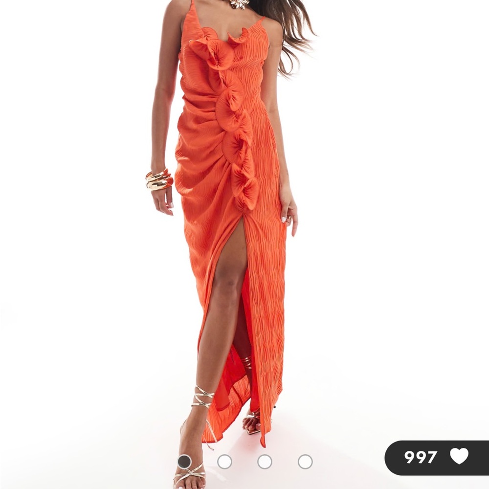 ASOS Chic Orange Maxi Dress with Ruffle Detailing